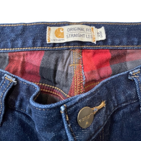 Carhartt Original Straight Fit Red Flannel Lines Jeans Blue Size 16 Short - Picture 10 of 13